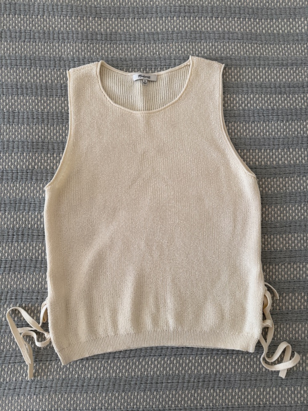 Madewell Cream Knit Sleeveless Tank with Side Tie Detail (M)